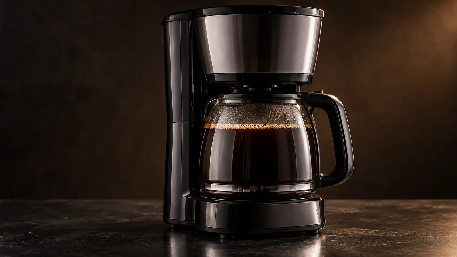 A straightforward twelve-cup drip coffee maker with a full glass carafe (generic), honest value feel.