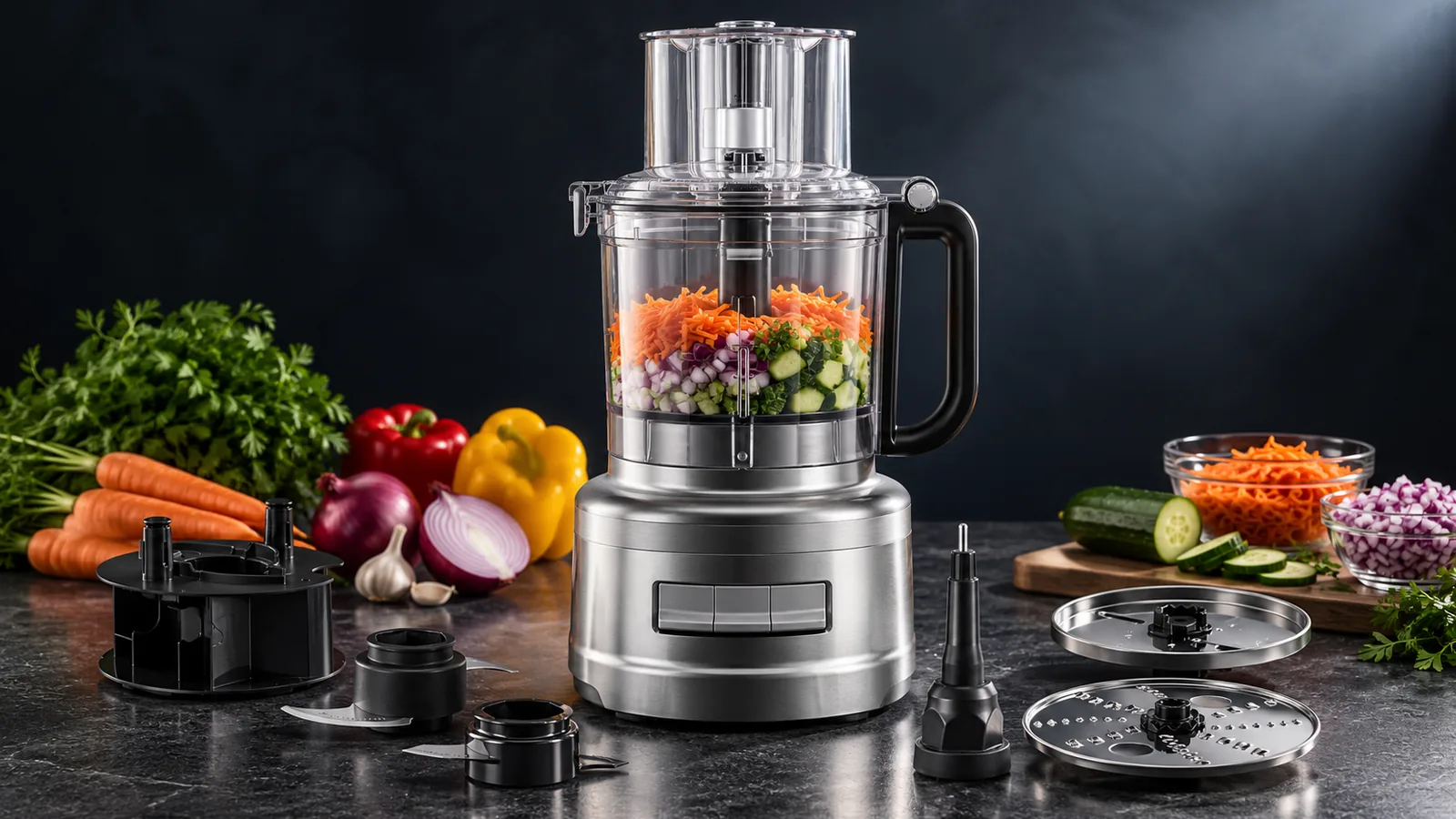A big thirteen-cup food processor with a wide bowl and feed tube (generic, no logo).
