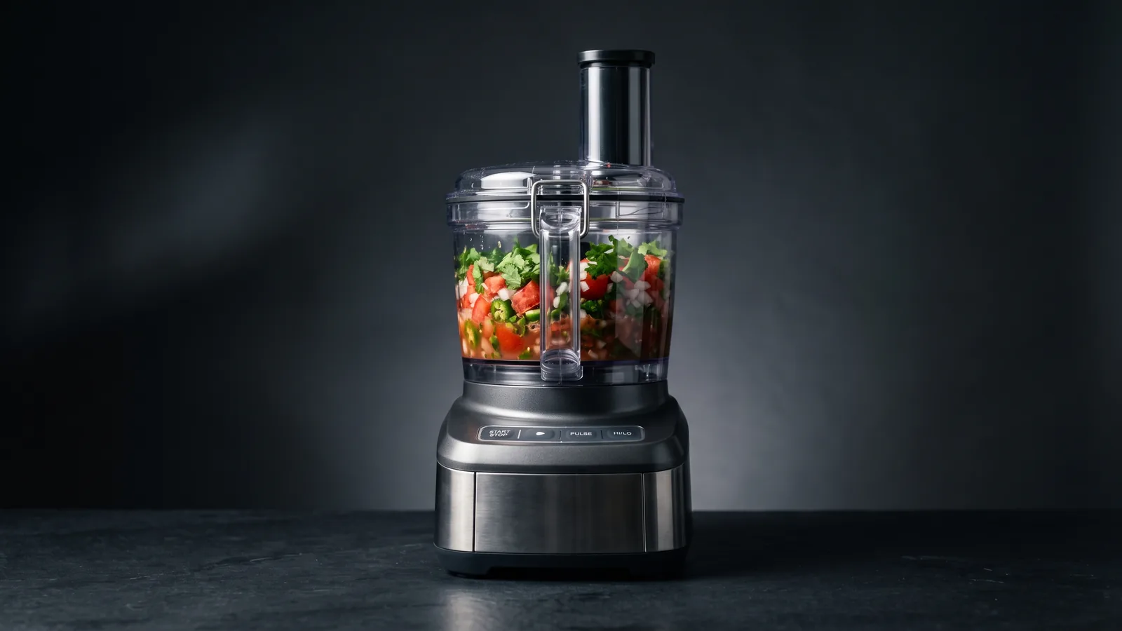 A powerful stout food processor with a full bowl and a locking lid (generic).